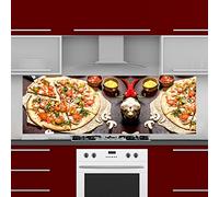 INDIGOS UG Splash Guard - Pizza - 150 x 55 cm - Aluminium Composite Plate Printed - with Picture - Motif - Kitchen - Kitchen Back Wall - Sign - Splash Guard - Cooker - Oven
