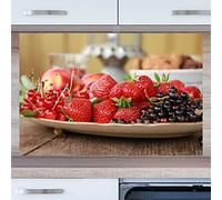 INDIGOS UG Splash Guard - Strawberries - 100 x 55 cm - Aluminium Composite Plate Printed - with Picture - Motif - Kitchen Back Wall - Sign - Splash Guard - Cooker - Oven