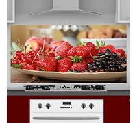 INDIGOS UG Splash Guard - Strawberries - 130 x 60 cm - Aluminium Composite Plate Printed - with Picture - Motif - Kitchen Back Wall - Sign - Splash Guard - Cooker - Oven
