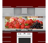 INDIGOS UG Splash Guard - Strawberries - 150 x 50 cm - Aluminium Composite Plate Printed - with Picture - Motif - Kitchen Back Wall - Sign - Splash Guard - Cooker - Oven