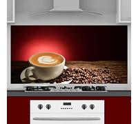 INDIGOS UG Spritzschutz - Coffee Cup with Heart - 120 x 55 cm - Aluminium Composite Plate Printed - with Picture - Motif - Kitchen Back Wall - Sign - Splash Guard - Cooker - Oven