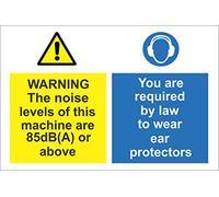 INDIGOS UG - Sticker - Safety - Warning - Warning the noise levels of this machine are 85 dB(A) or above you are required by law to wear ear protectors 30x20 cm Office - Company - School - Hotel