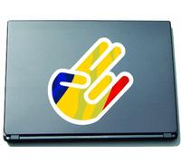 INDIGOS UG The Shocker Hand Decal Sticker Laptop skin 297x205 mm white Outline with Flag Romania-Rumänien