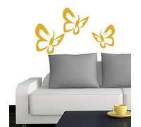 INDIGOS UG Wall Sticker Butterflies 15 x 15 cm, 13 x 13.11 x 11 cm Wall Sticker Wall Film Pack of 3 - Golden Yellow - Decoration for Children's Room School Bathroom Hotel Kita School