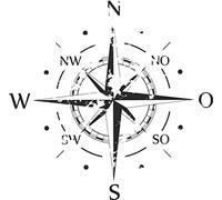 Indigos Wall Tattoo - Compass - Directions of the Heaven - Wind Rose - Navy - 60 x 60 cm - Black - Decoration - Wall Sticker - for Living Room Children's Room Office School Company