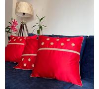 Indikraz Red Silk Cushion Covers Set of 2 Premium Handmade Cushion Throw Pillow for Indoor Outdoor Sofa Couch Bed18x18inch