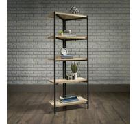 indio wooden corner bookcase with 4 shelves in charter oak