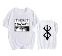 INDIRAN Unisex Berserk T Shirt Anime Guts Casca Harajuku Round Neck Short Sleeve T-Shirts for Men Women White