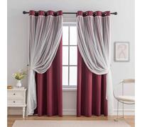 indistar Home Blackout Curtains Double Layer Solid Sheer Grommet Top Window Curtain Panel Pair, 52Wx84L,Wine Red