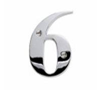 Individual 10cm 4" tall chrome plated, solid brass house number (Digit No 6)