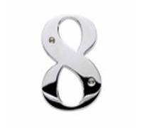 Individual 10cm 4" tall chrome plated, solid brass house number (Digit No 8)