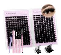Individual Cluster Lashes Kit 200D+250D MIX 10-18mm D Curl, High-Volume Lash Clusters Kit with Bond, Seal, Tweezers & Brush for Natural Wispy Eyelash Extensions
