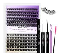 Individual Eyelashes Extensions Kit Soft 12-16mm Mixed Wispy Cluster Lashes C Curl Natural DIY Wide Stem 0.07mm Reusable(C3+C9-C)