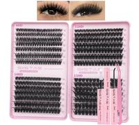 Individual Eyelashes Kit 455Pcs Lash Clusters D Curl Eye Lashes Fluffy Russian Eyelashes with Glue Volume Clusters Lashes Book Kit for DIY Lash Extensions at Home 8-16MM(60D+100D+120D+150D KIT)