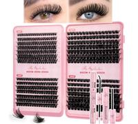 Individual Eyelashes Kit 540Pcs Lash Clusters with Glue and Remover Volume Clusters Lashes Book Kit 8-16mm D Curl Eyelash Extensions for DIY at Home(60+100+120+150DKit)