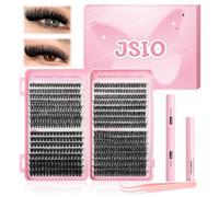 Individual Eyelashes Kit 608Pcs Lash Clusters with Bond+Seal+Remover, Natural Fluffy Wispy lash by Jsio, Volume Clusters Lashes Book Kit D Curl Eyelash Extensions for DIY at Home 9-16mm (60+80+100D)