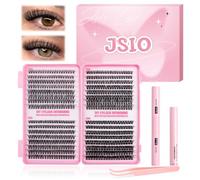 Individual Eyelashes Kit 632Pcs Lash Clusters with Bond+Seal+Remover, Natural Fluffy Wispy lash by Jsio, Volume Clusters Lashes Book Kit D Curl Eyelash Extensions for DIY at Home 9-16mm (40+50+60+80D)