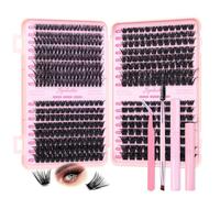 Individual Eyelashes Kit 640Pcs, 80+120+150+200D Clusters Lashes Kit, 9-16mm DIY Eyelash Extension Kit with Lash Bond and Seal, Remover, Tweezers, Double-Ended Brush