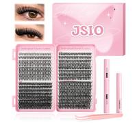 Individual Eyelashes Kit 640Pcs Lash Clusters with Bond+Seal+Remover, Natural Fluffy Wispy lash by Jsio, Volume Clusters Lashes Book Kit D Curl Eyelash Extensions for DIY at Home 9-16mm (40+60+80D)