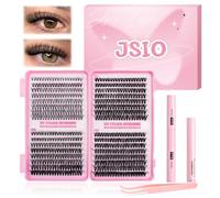 Individual Eyelashes Kit 640Pcs Lash Clusters with Bond+Seal+Remover, Natural Fluffy Wispy lash by Jsio, Volume Clusters Lashes Book Kit D Curl Eyelash Extensions for DIY at Home 9-16mm (30+40+50+60D)