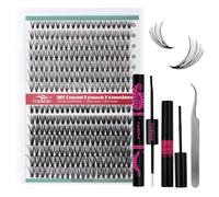 Individual Eyelashes Lash Clusters Kit D Curl Eyelashes Individual Kit Natural Lash Extension Kit with Russian Cluster Lashes Glue Bond and Seal and Lash Tweezers Mix 9-16mm（20-40P）