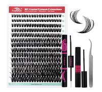 Individual Eyelashes Lash Clusters Kit D Curl Eyelashes Individual Kit Natural Lash Extension Kit with Russian Cluster Lashes Glue Bond and Seal and Lash Tweezers Mix 8-16mm（60P）