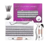Individual Lashes 120 Cluster Lashes DIY Eyelash Extension Thin Band Wide Stem Lash Clusters with Tweezers and Super Bond and Seal Lash Extension Kit Mix 10-16mm Length C/D Curl - OP17
