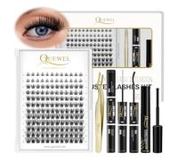 Individual Lashes 144 Cluster Lashes QUEWEL DIY Eyelash Extensions Kit, Clusters Eyelash Applicator, Cluster Lashes Bond and Seal Super Hold, Clusters Lash Glue Remover Easy to Remove(Common)