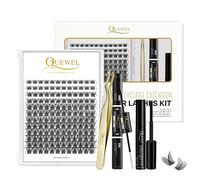 Individual Lashes 144 Cluster Lashes QUEWEL DIY Eyelash Extensions Kit, Clusters Eyelash Applicator, Cluster Lashes Bond and Seal Super Hold, Clusters Lash Glue Remover Easy to Remove(QU-H-DH-02)