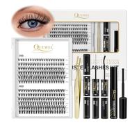 Individual Lashes 240 Cluster Lashes QUEWEL DIY Lash Extensions Kit, Clusters Eyelash Applicator, Cluster Lashes Bond and Seal Super Hold, Clusters Lash Glue Remover Easy to Remove(30D+40D D MIX8-14)