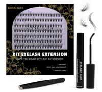 Individual Lashes Extension Kit 133 Wide-Stem 9-15mm Mix False Eyelashes with Lash Glue and Applicator DIY Soft Natural Portable Cluster Lashes Extensions Kit at Home/Outing(F-07 Light Suit)