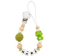 Individually Designed Baby Gift Personalised Dummy Chain with Name for Girl or Boy Baby Gift Personalised for Birth & Christening (Frog Apple Green)