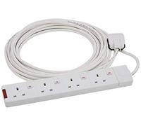 Individually Switched 13 Amp Professional Trailing Socket Extension Lead Tough 4 Gang White (10 M)