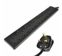 PRO ELEC 6-Gang Switched Mains Extension Lead, 5m Cable, 13A, Black - PELB1726