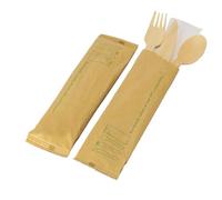 Individually Wrapped 4in1 Mixed Cutlery Set (Fork, Knife, Spoon + Napkin/Tissue) Ecofriendly, Compostable and Biodegradable Wooden Cutlery Set for Party Buffet BBQ Picnic Catering (50 Pack)