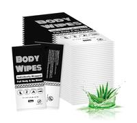 Individually Wrapped Body Wipes Bulk Bath Wipes, Women Men Large Adult Disposable Body Shower Wipes No Rinse-Free Bathing Cloths Wipes for Outdoors After Gym Camping Travel (50, Black, 12 x 10.3 in)