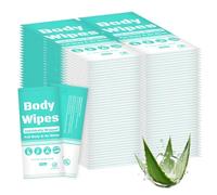Individually Wrapped Body Wipes Bulk Bath Wipes, Women Men Large Adult Disposable Body Shower Wipes No Rinse-Free Bathing Cloths Wipes for Outdoors After Gym Camping Travel (100, Blue, 12 x 10.3 in)