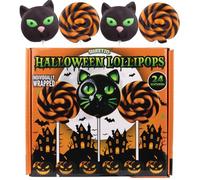 Individually Wrapped Halloween Lollipops, Candy Swirl and Cat Suckers, Trick or Treat Handout Candies, 24 Count
