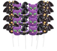 Individually Wrapped Halloween Suckers, Cat, Bat, and Witch Hat Lollipops, Trick or Treat Pass Out Candies, 24 Count