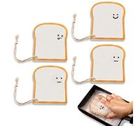Individually Wrapped Sponges, Cute Dishwashing Sponge Bulk, Non Scratch Fun Scouring Pad Natural Dish Sponge Scrubber, Kawaii Toast Wood Pulp Cellulose Sponge Wipes for Kitchen Cleaning 4 Pack