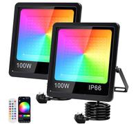 Indmird RGB Flood Lights Outdoor 100W, 2Pack Dimmable Smart LED Floodlights with 360° Remote & APP Control, IP66 Waterproof Colour Changing Stage Lights for Party Halloween Christmas Garden