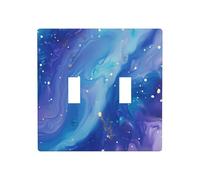 Indokyeyqaz Blue Purple Marble Double Toggle Light Switch Cover Plate Decorative Wall Plates, 2 Gang Switch Plates And Outlet Covers 4.5" X 4.5" For Bedroom Bathroom Kitchen Home Decor