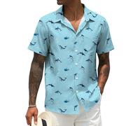Indoner Men Button Up Short Sleeve Hawaiian Shirt Summer Tropical Beach Shirts for Vacation Fishing, Bubble and Fish, XL