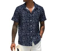 Indoner Men Button Up Short Sleeve Hawaiian Shirt Summer Tropical Beach Shirts for Vacation Fishing, Leaves, XXL