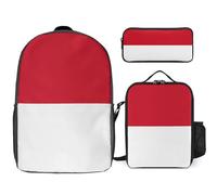 Indonesia National Flag Printed School Backpack Set Lunch Bag And Pencil Case 3-Piece School Bags Teens Girls Boys Primary Junior Middle Water Resistant Lightweight Bookbag Travel Rucksack