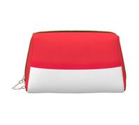 Indonesian Flag Leather Hand-Held Zipper Makeup Bag Storage Bag for Miscellaneous Items Pen Case