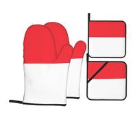 Indonesian flag Oven Mitts and Pot Holders Set, Heatproof Kitchen Gloves Pot Holders, 4-Piece Set for Baking, Grilling, Cooking,Microwave Use