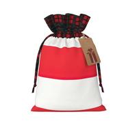 Indonesian Flag Print Festive Plaid Gift Bag, Candy Bag, Drawstring Burlap Pouch For Holiday Presents Favor-M
