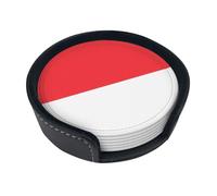Indonesian flag Round leather coasters (set of 6) Delicate and soft table decorations, suitable for coffee cups, mugs, etc.