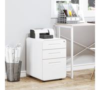Vinsetto 3 Drawer Modern Steel Filing Cabinet w/ 4 Wheels Lock Pencil Box Black - White